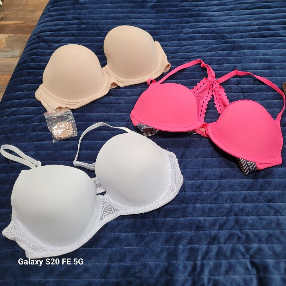Lot Of 3 Tommy Hilfiger Bra's Nude, Pink And Blue Size 36C B28